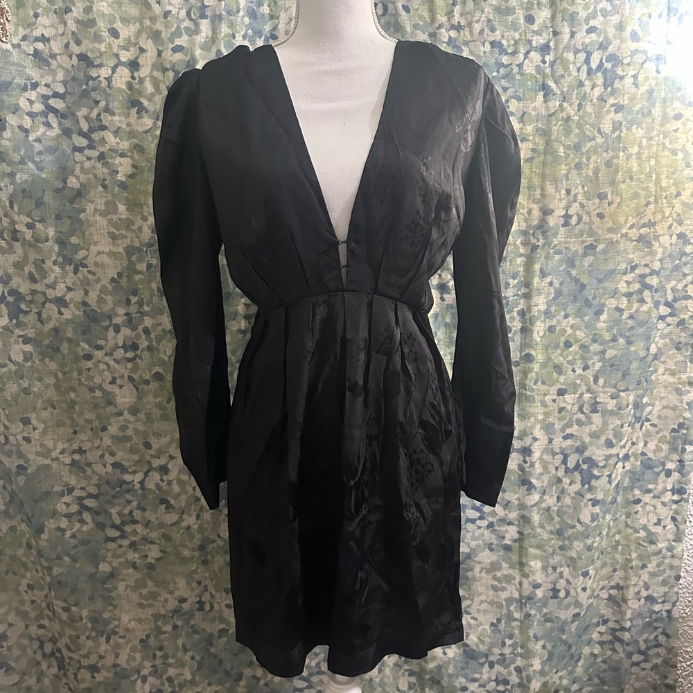 Misa Los Angeles Deep V Floral Midi Black Dress 4